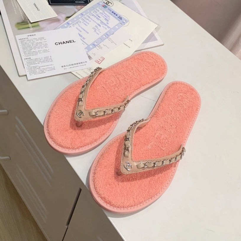 THONG SLIPPERS IN LIGHT PINK COWHIDE - 35