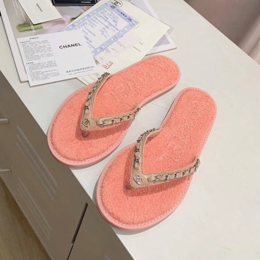 THONG SLIPPERS IN LIGHT PINK COWHIDE - 35