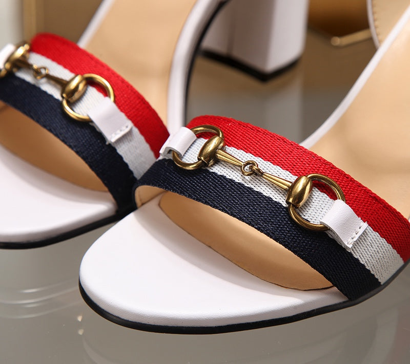 GG HIGH HEELS SANDAL 80 IN WHITE CALFSKIN MIX FABRIC - 34