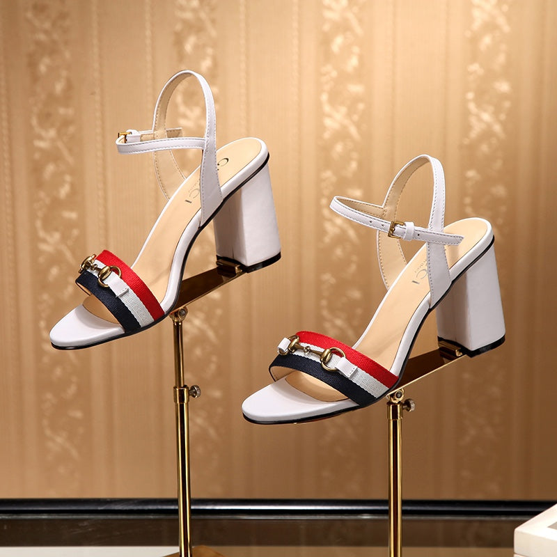 GG HIGH HEELS SANDAL 80 IN WHITE CALFSKIN MIX FABRIC - 34