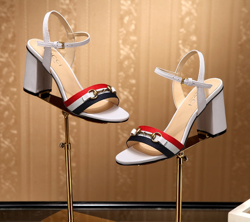GG HIGH HEELS SANDAL 80 IN WHITE CALFSKIN MIX FABRIC - 34