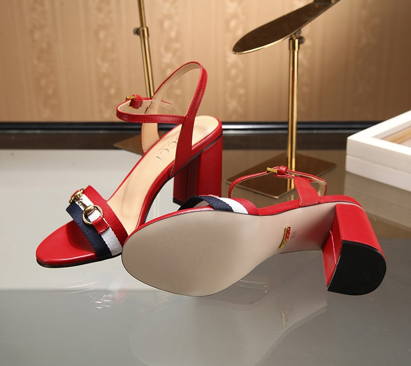 GG HIGH HEELS SANDAL 80 IN RED CALFSKIN MIX FABRIC - 34