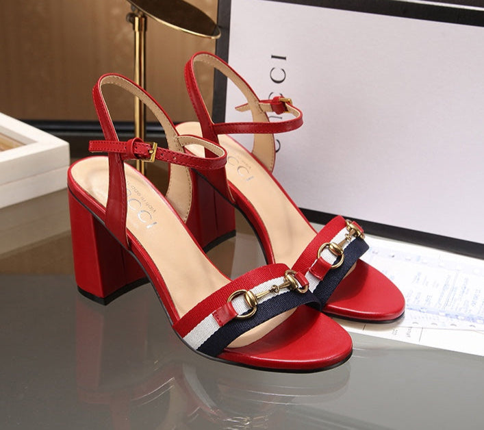 GG HIGH HEELS SANDAL 80 IN RED CALFSKIN MIX FABRIC - 34