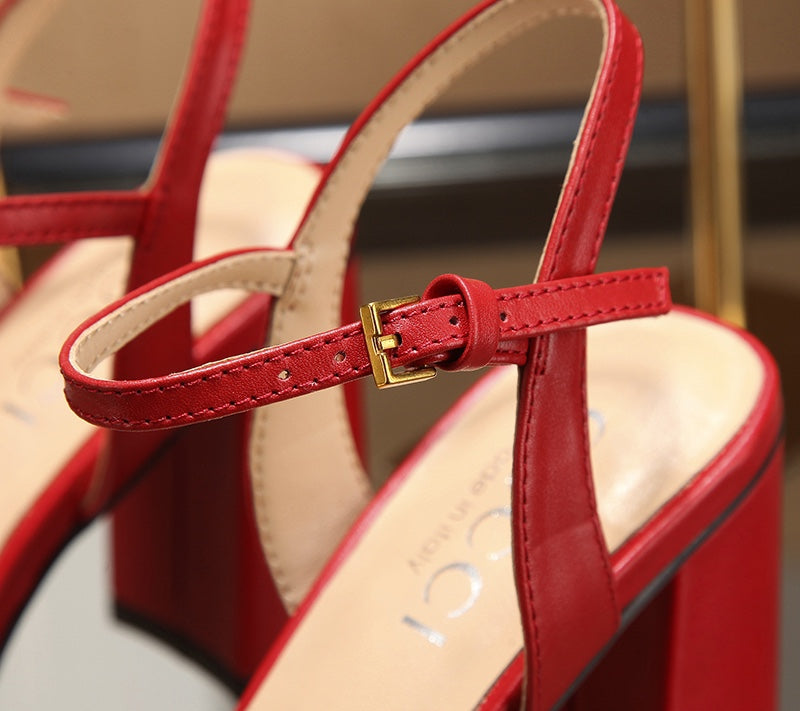 GG HIGH HEELS SANDAL 80 IN RED CALFSKIN MIX FABRIC - 34