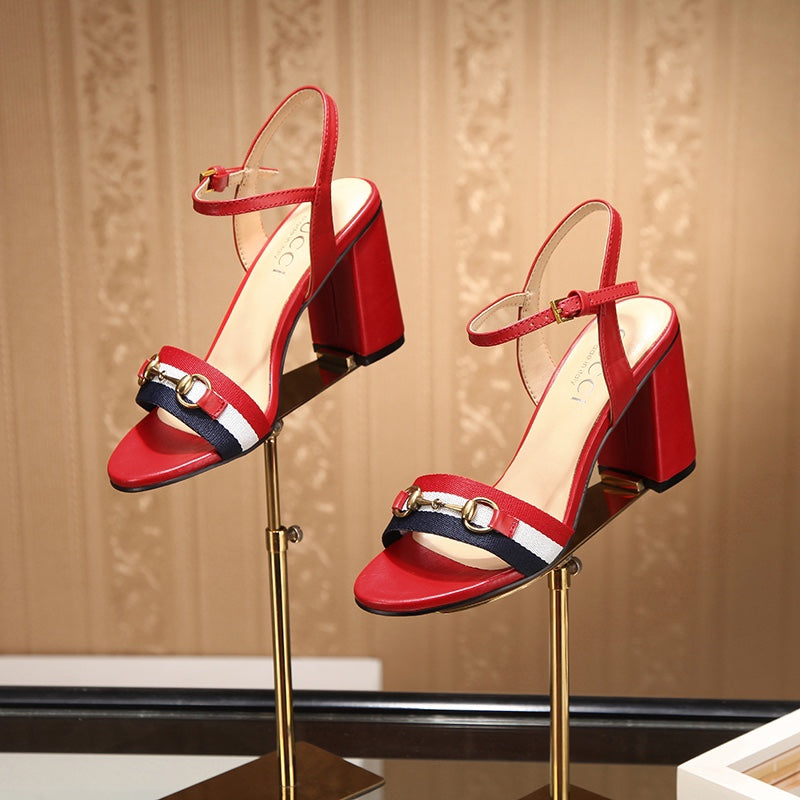 GG HIGH HEELS SANDAL 80 IN RED CALFSKIN MIX FABRIC - 34