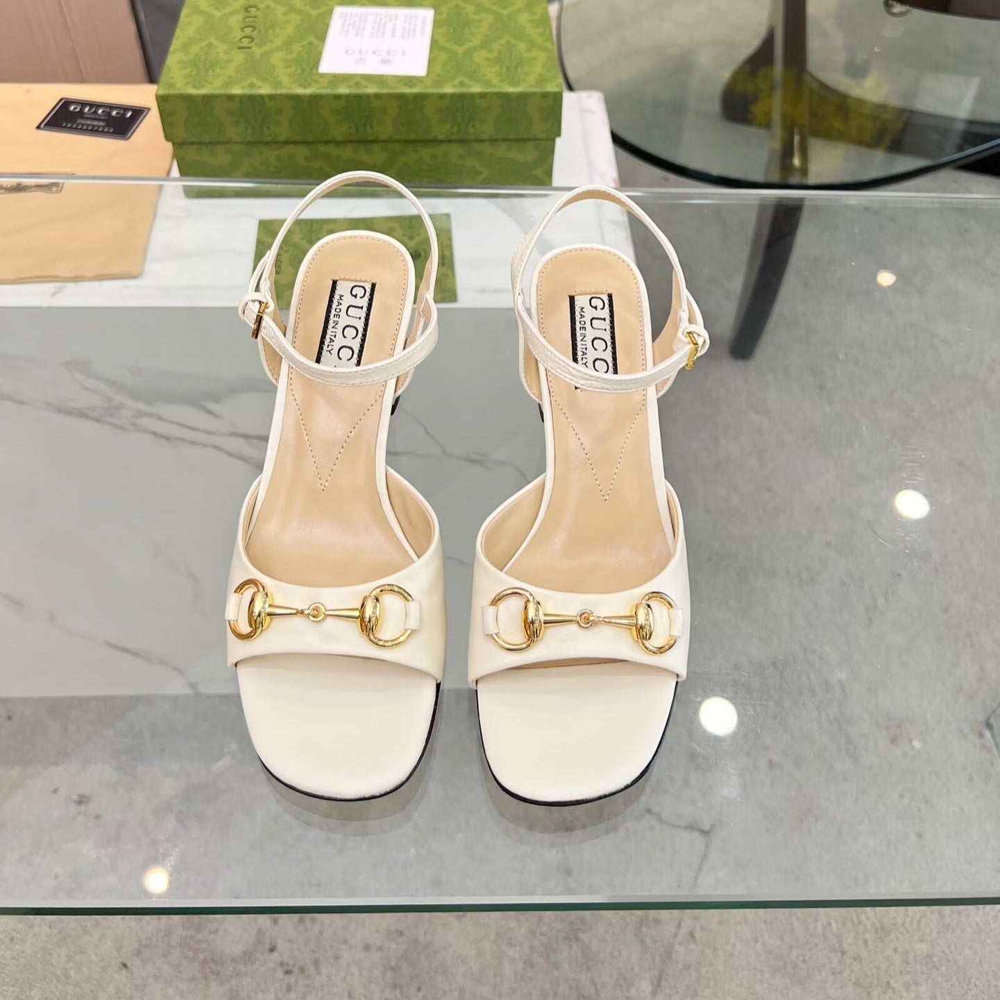 GG HIGH HEELS SANDALS 60 IN CREAM WHITE LAMBSKIN - 34
