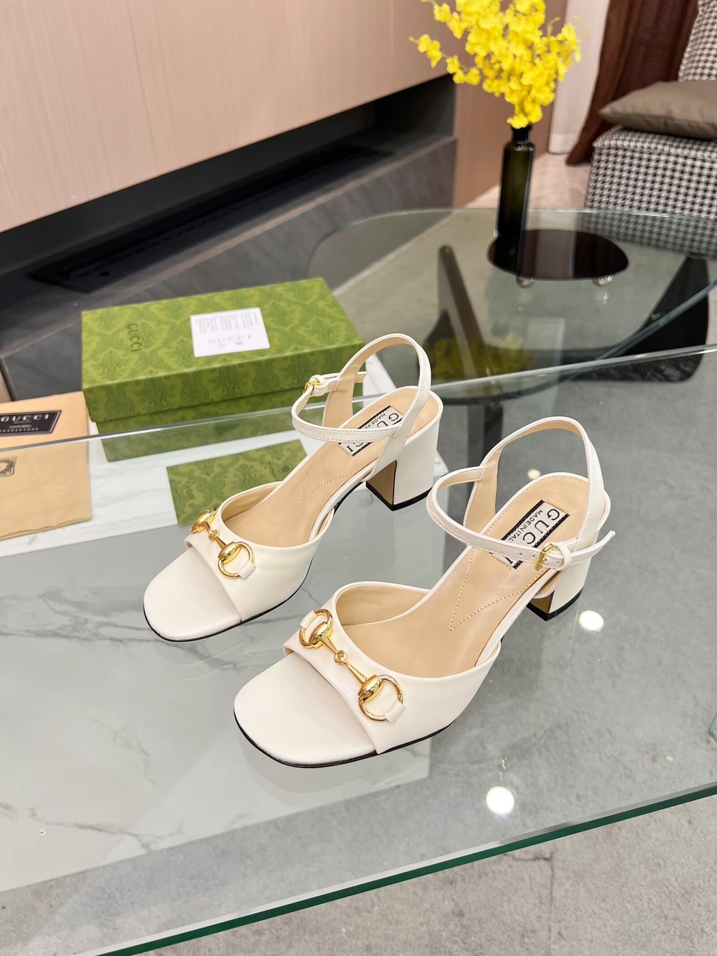 GG HIGH HEELS SANDALS 60 IN CREAM WHITE LAMBSKIN - 34