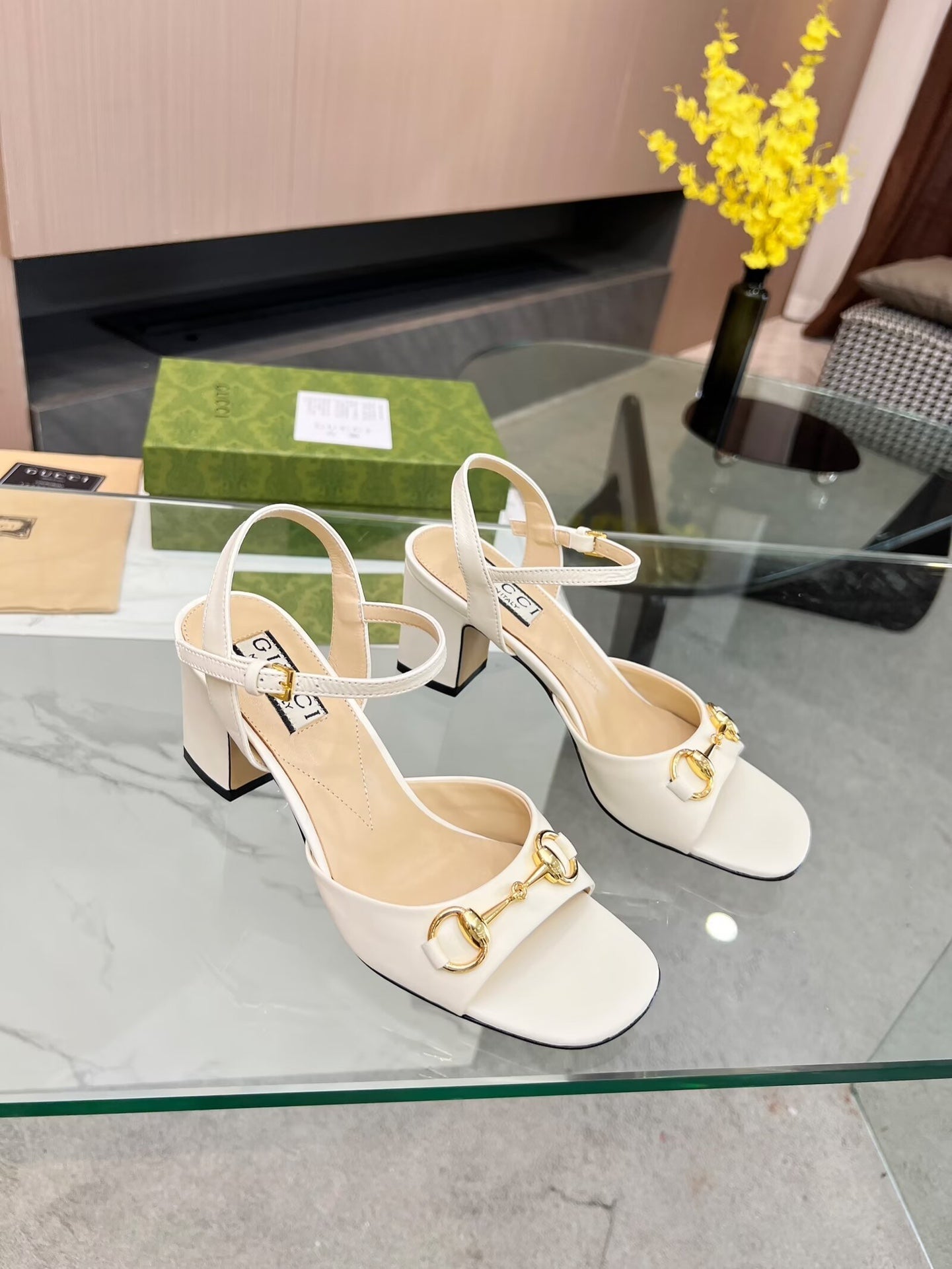 GG HIGH HEELS SANDALS 60 IN CREAM WHITE LAMBSKIN - 34