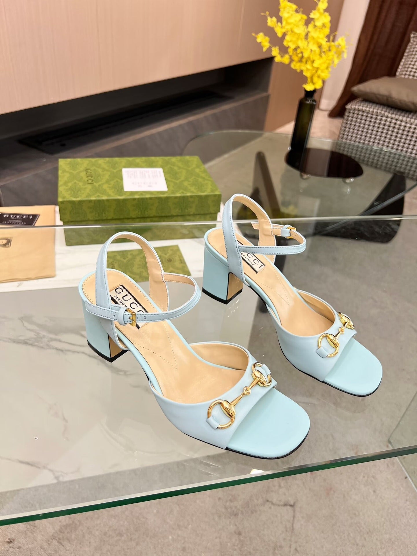 GG HIGH HEELS SANDALS 60 IN ICE BLUE LAMBSKIN - 34