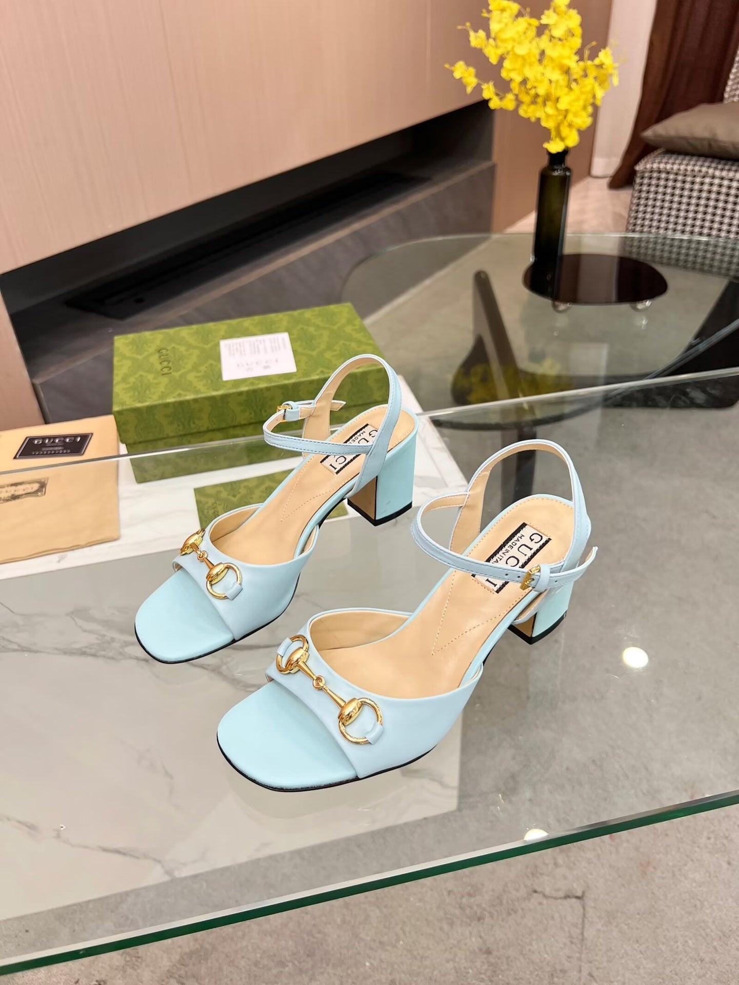GG HIGH HEELS SANDALS 60 IN ICE BLUE LAMBSKIN - 34