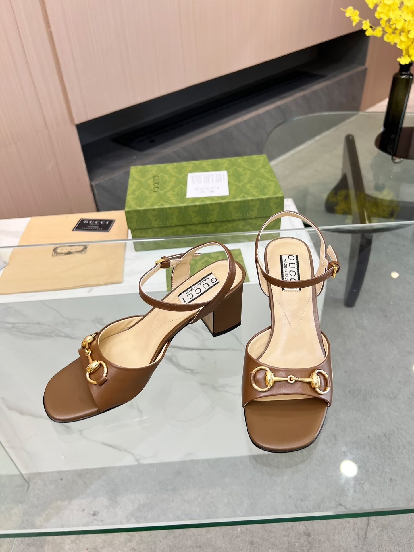 GG HIGH HEELS SANDALS 60 IN BROWN LAMBSKIN - 34