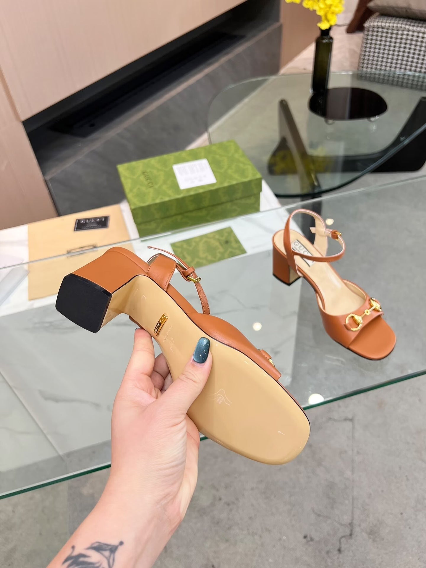 GG HIGH HEELS SANDALS 60 IN ORANGE LAMBSKIN - 34