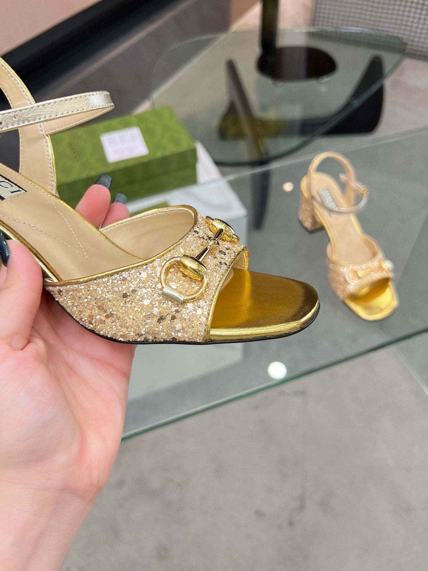 GG HIGH HEELS SANDALS 60 IN SHINY GOLD LAMBSKIN - 34