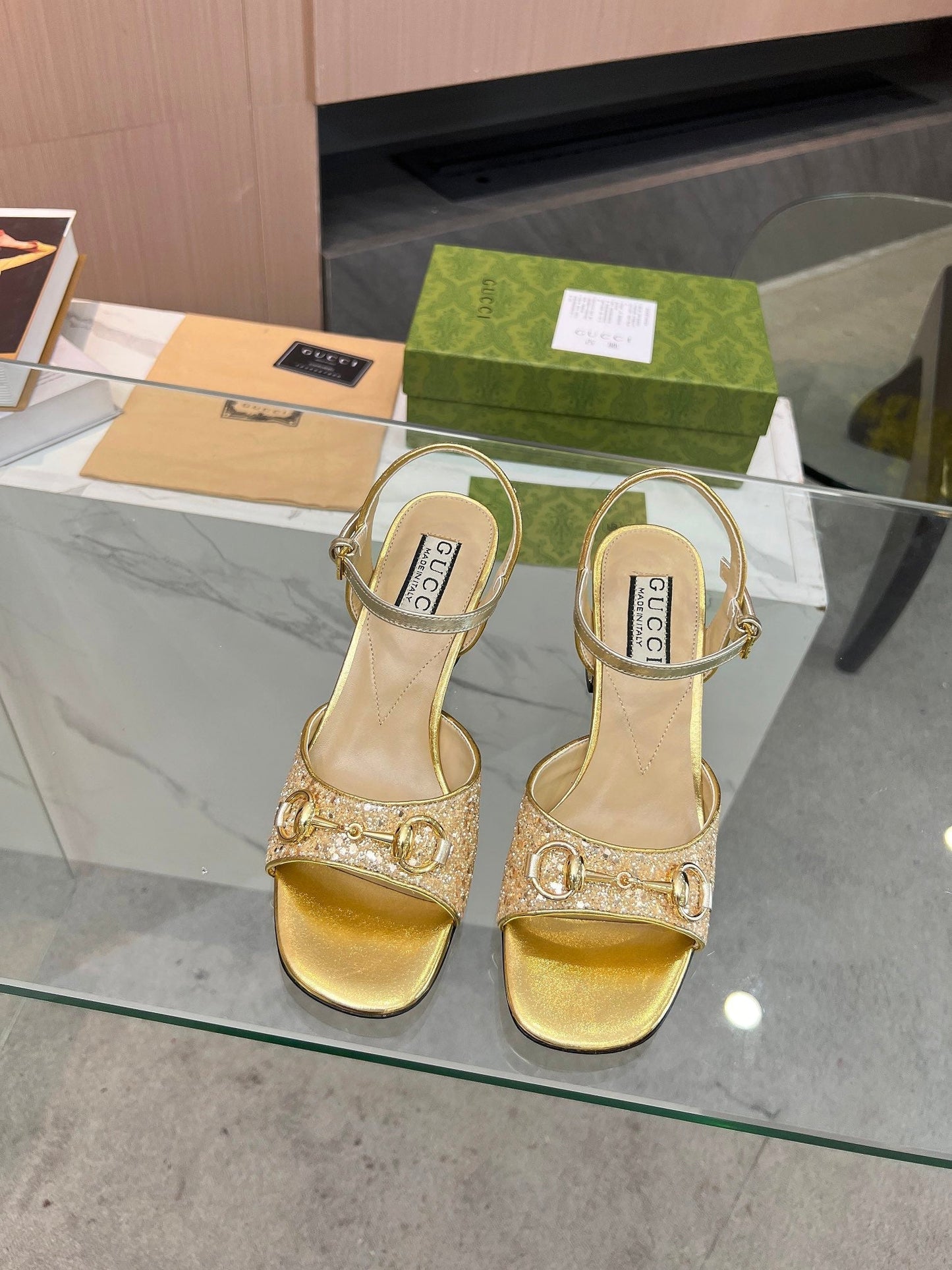 GG HIGH HEELS SANDALS 60 IN SHINY GOLD LAMBSKIN - 34