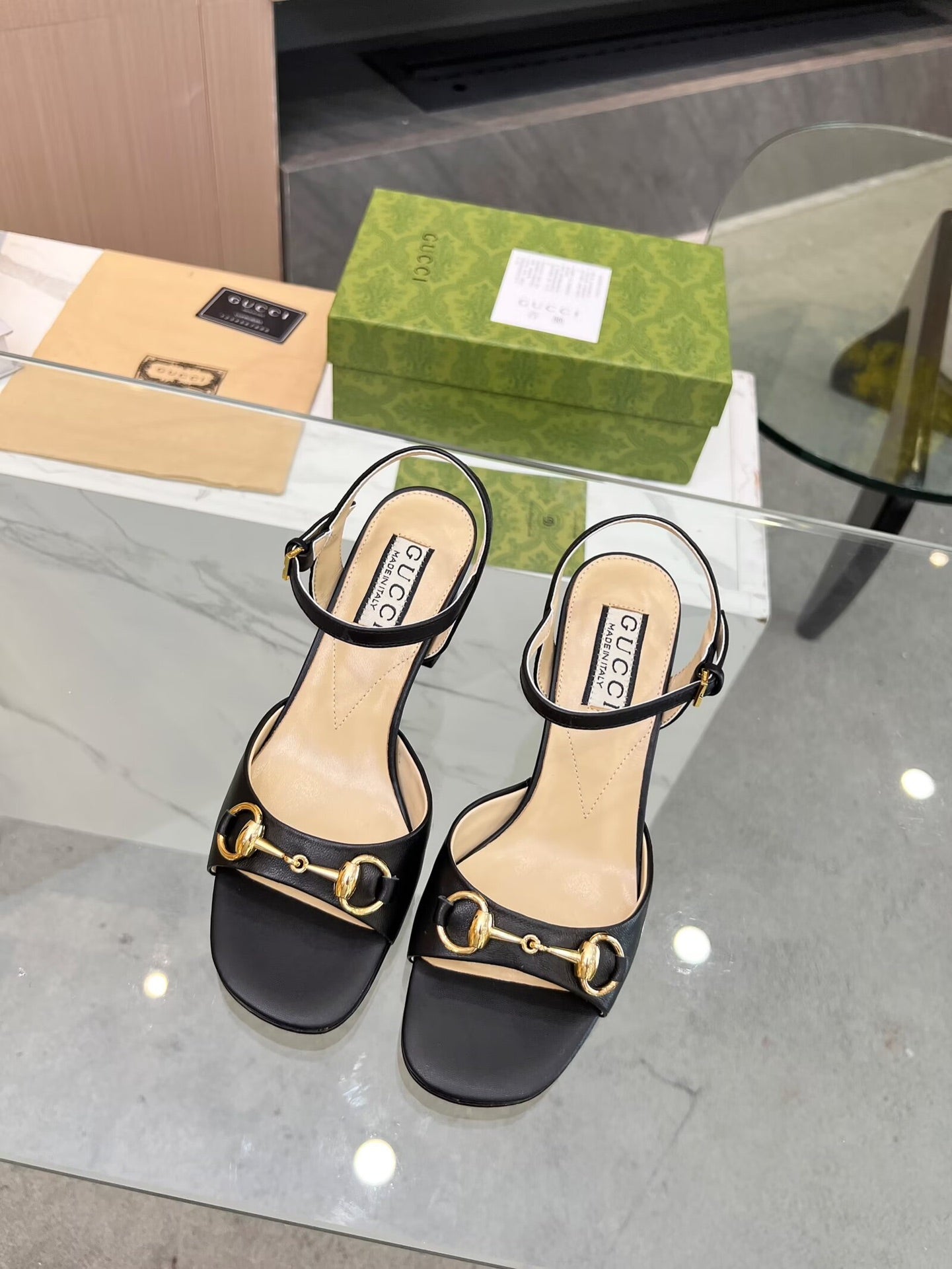 GG HIGH HEELS SANDALS 60 IN BLACK LAMBSKIN - 34
