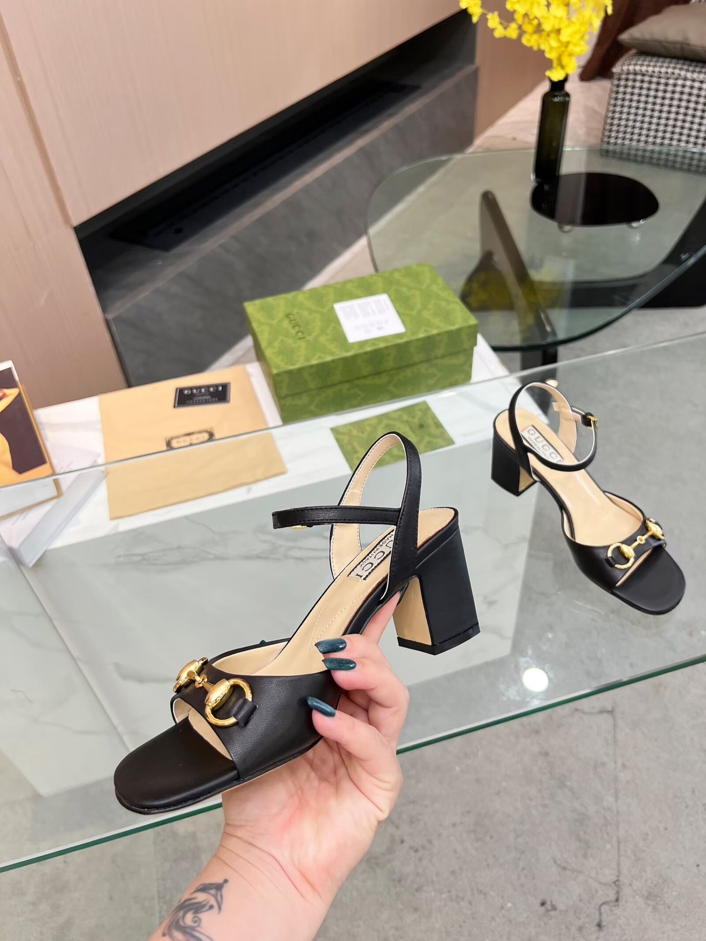 GG HIGH HEELS SANDALS 60 IN BLACK LAMBSKIN - 34