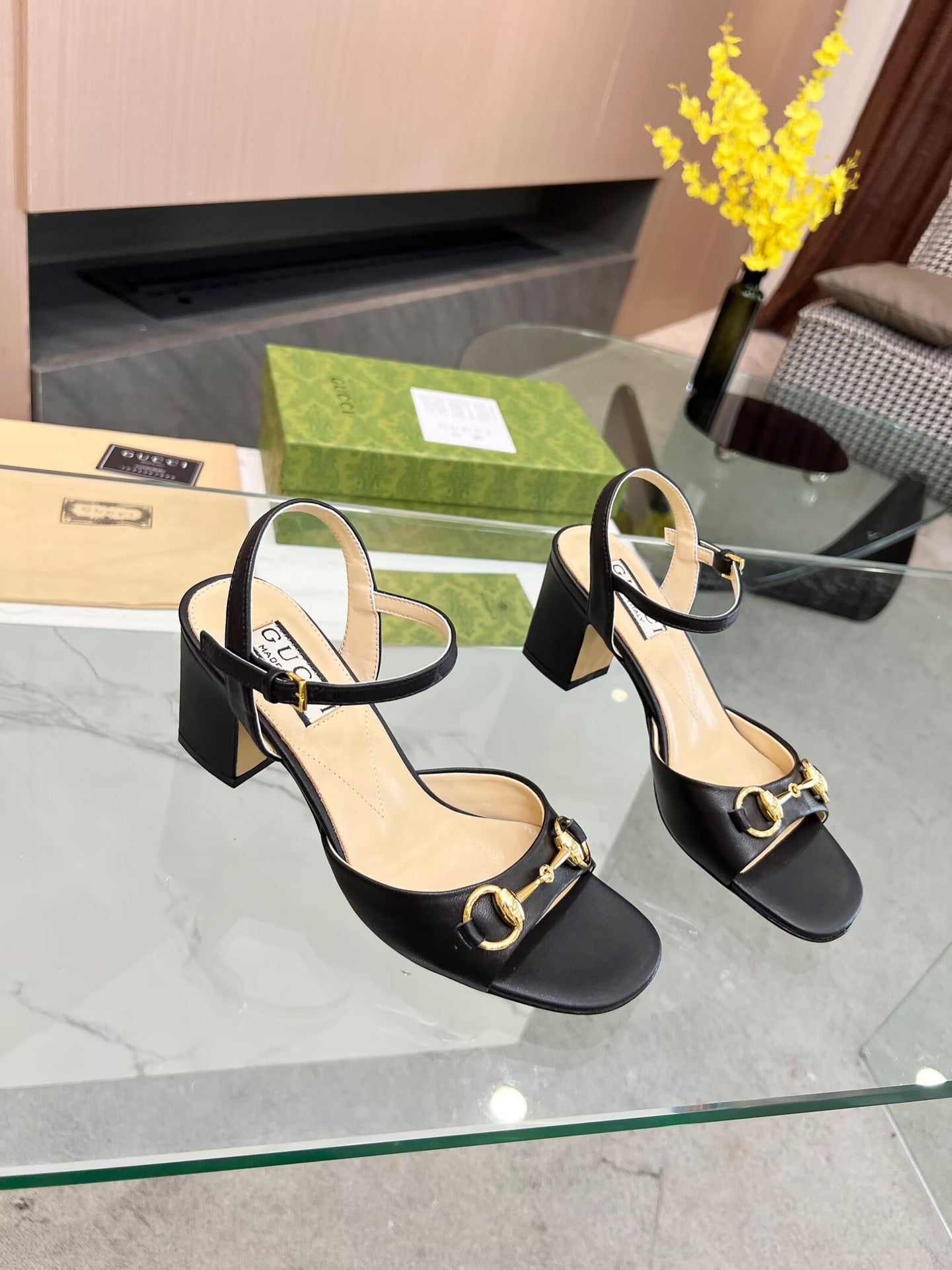 GG HIGH HEELS SANDALS 60 IN BLACK LAMBSKIN - 34