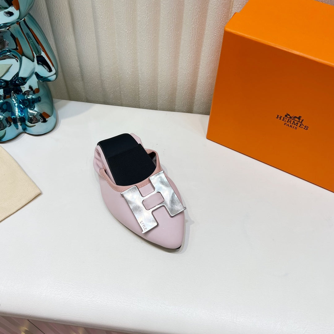 H-BUCKLE BALLLET FLAT LIGHT PINK CALFSKIN - 35