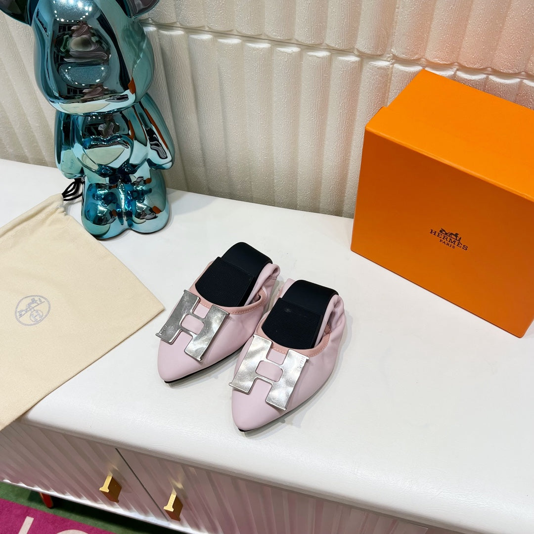 H-BUCKLE BALLLET FLAT LIGHT PINK CALFSKIN - 35