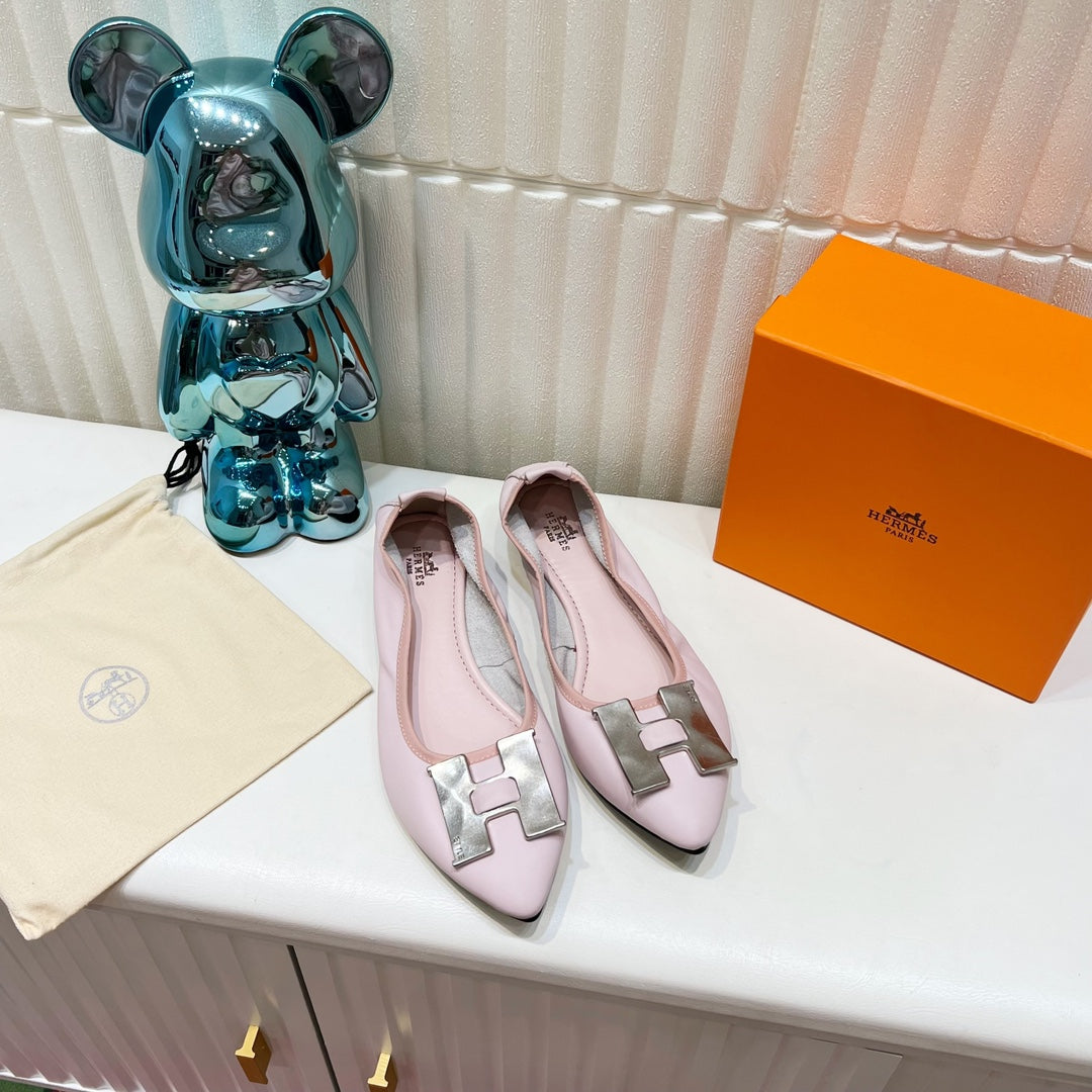 H-BUCKLE BALLLET FLAT LIGHT PINK CALFSKIN - 35