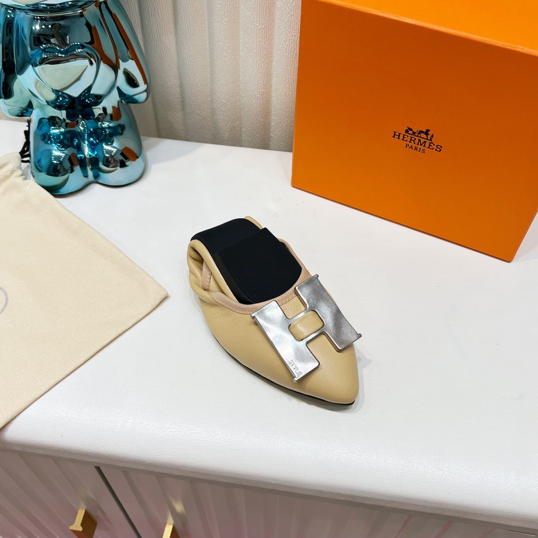 H-BUCKLE BALLLET FLAT BEIGE CALFSKIN - 35