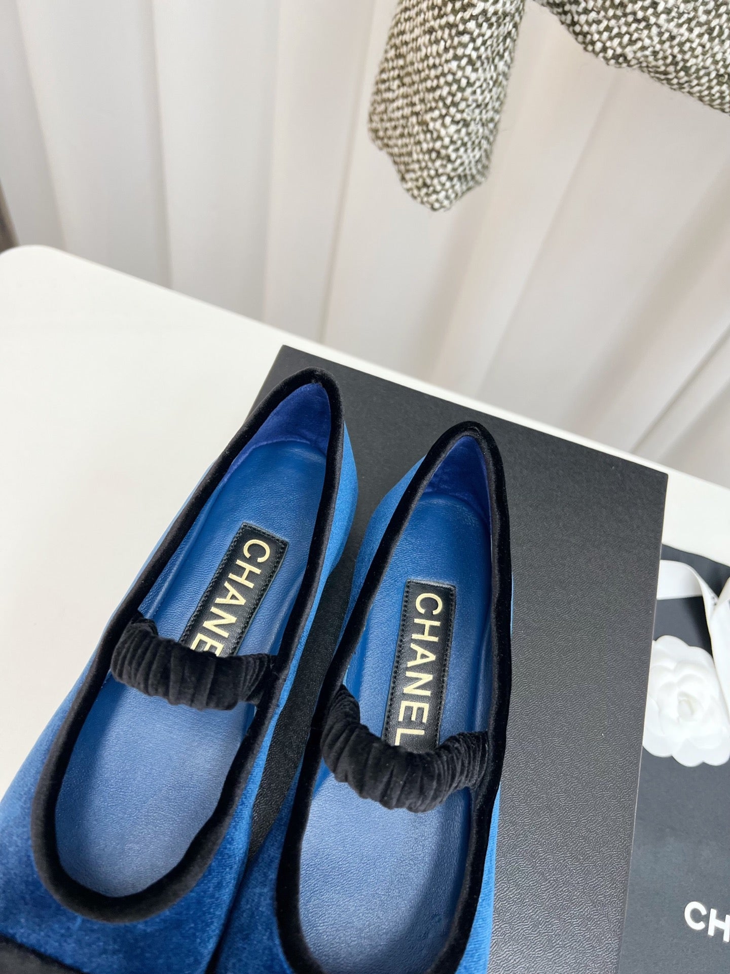 CC MARY JANE FLAT IN COBALT BLUE AND BLACK VELVET - 35