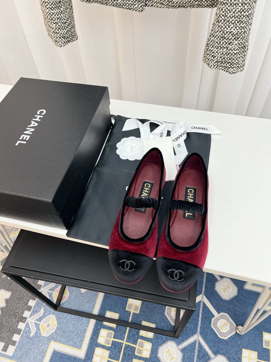 CC MARY JANE FLAT IN RED AND BLACK VELVET - 35