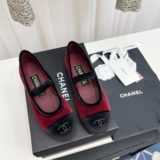 CC MARY JANE FLAT IN RED AND BLACK VELVET - 35