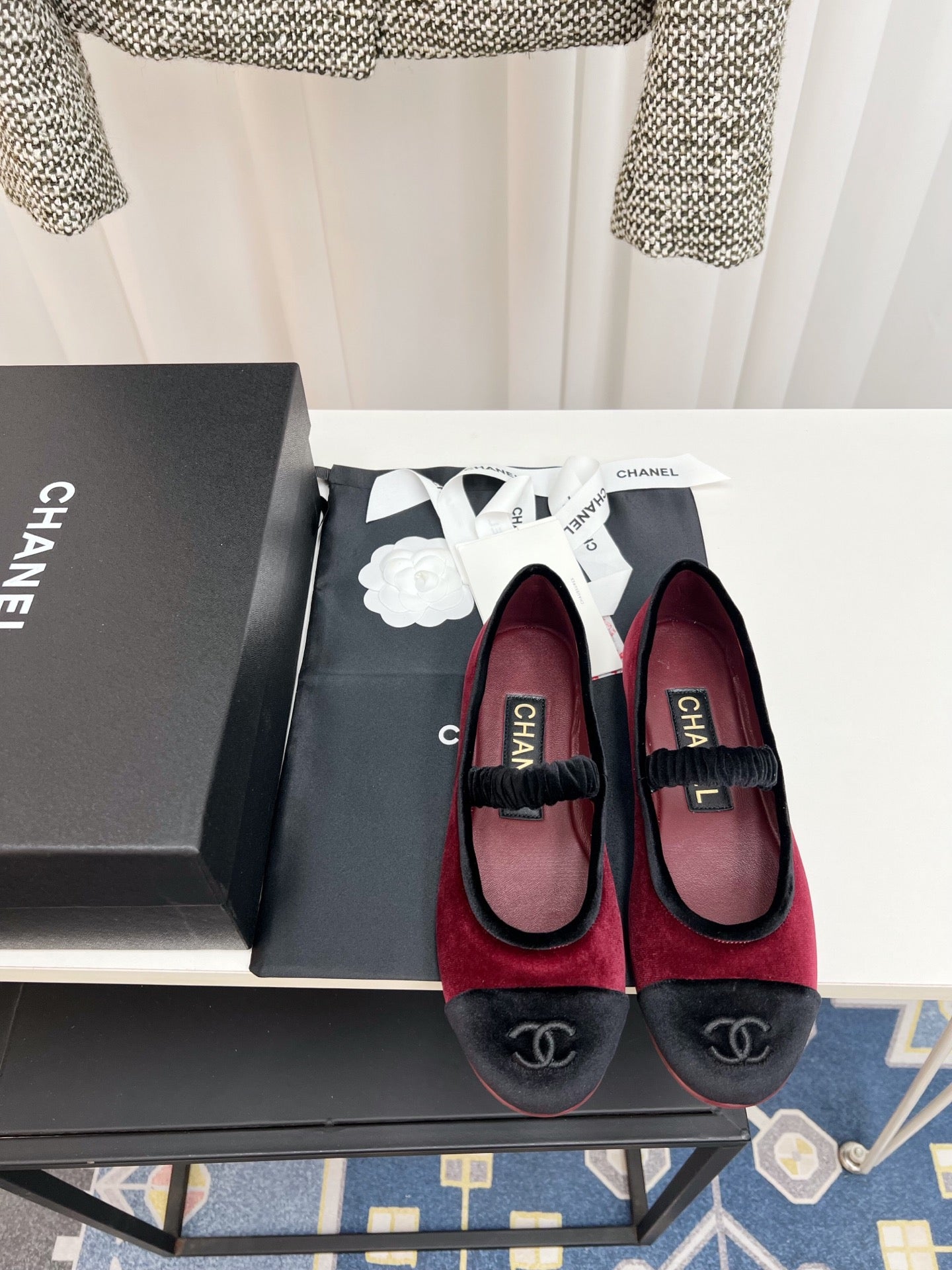 CC MARY JANE FLAT IN RED AND BLACK VELVET - 35