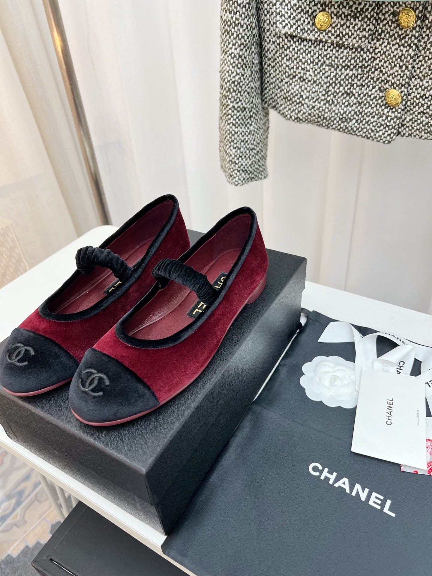 CC MARY JANE FLAT IN RED AND BLACK VELVET - 35