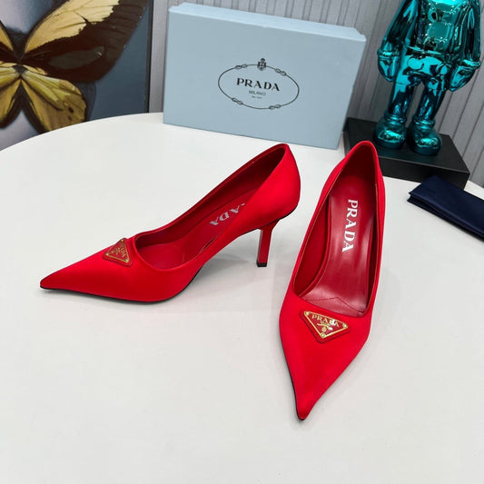 HIGH-HEEL PUMPS IN RED SATIN - 34