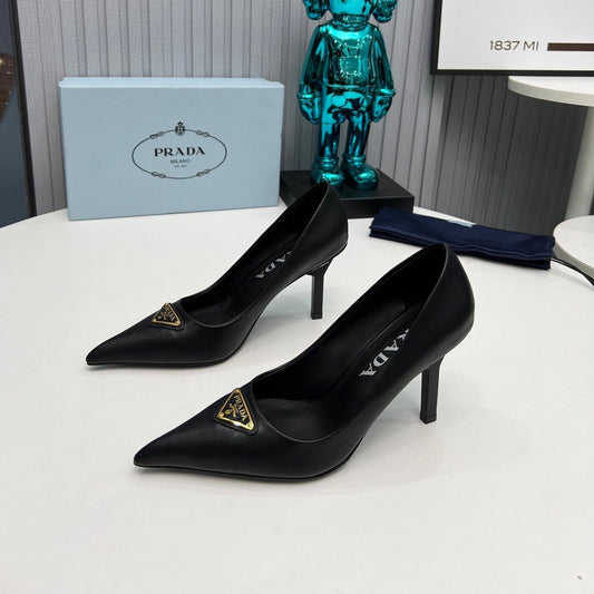 ГОСТРОНОСІ ТУФЛІ-ЧОВНИКИ PRADA 26S НА ШПИЛЬЦІ 80 ММ З ЧОРНОЇ ТЕЛЯЧОЇ ШКІРИ