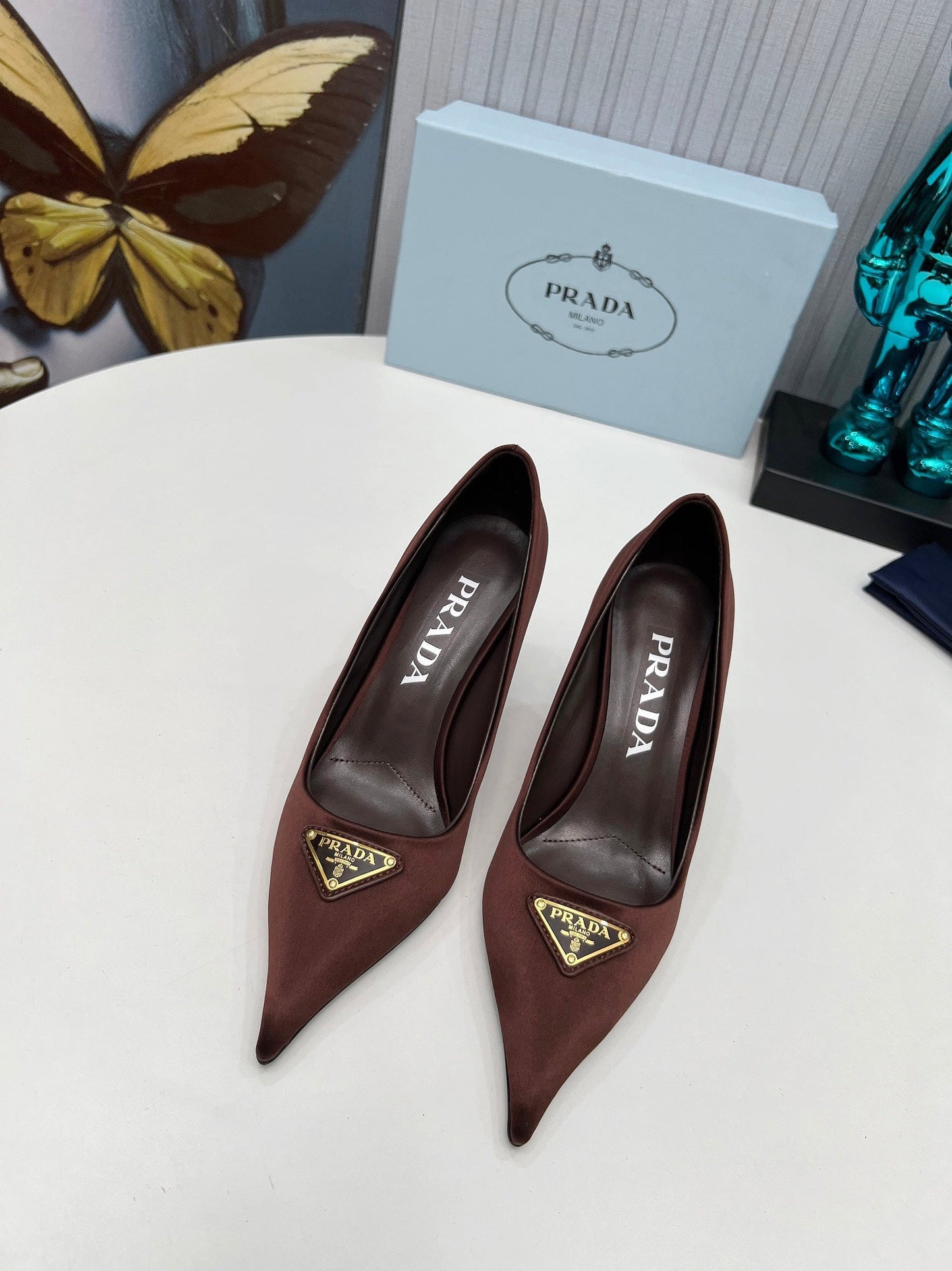 HIGH-HEEL PUMPS IN CHOCOLATE BROWN SATIN - 34