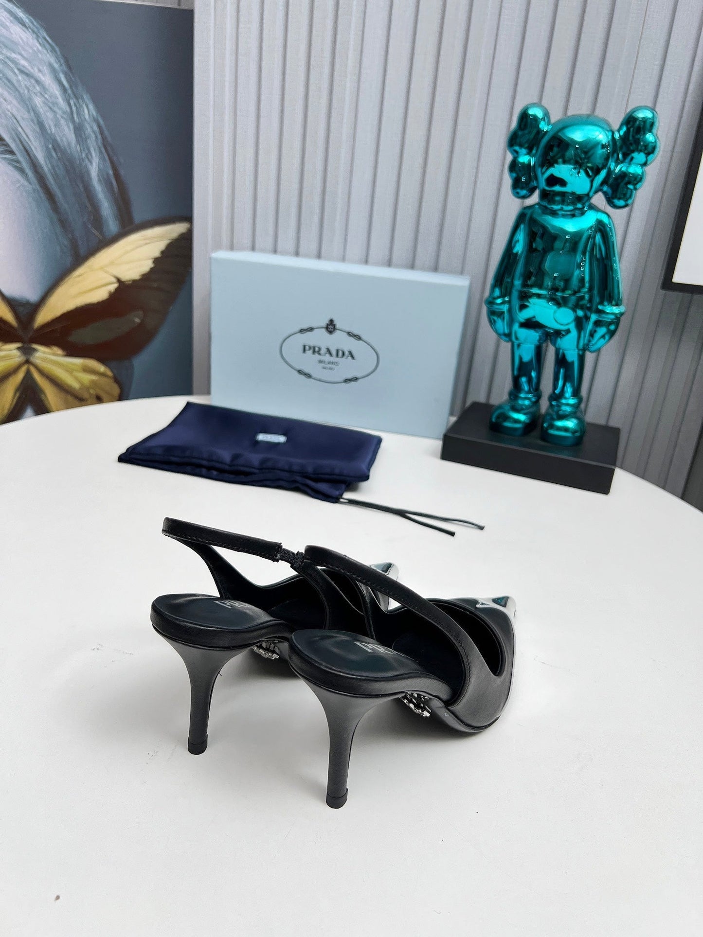 HIGH SLING BACK PUMPS IN SILVER MIX BLACK CALFSKIN - 35