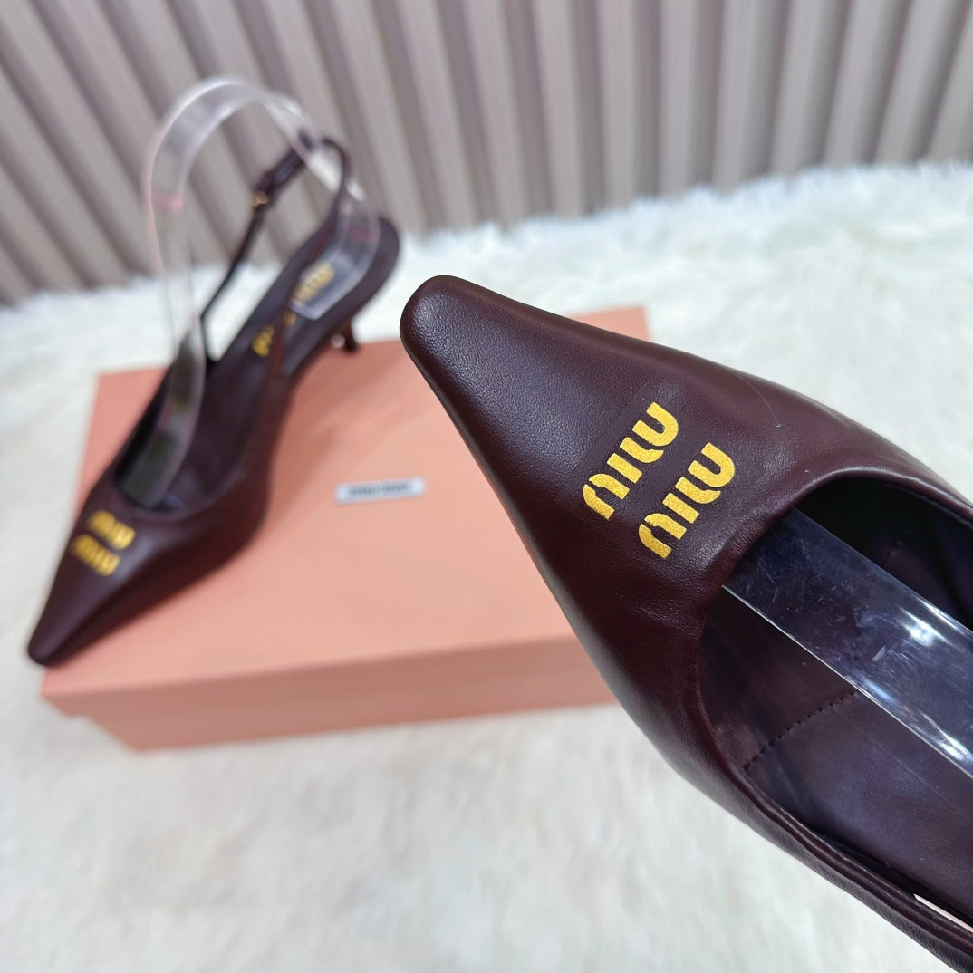 POINTED-TOE SLINGBACK IN MAHOGANY LAMBSKIN - 34