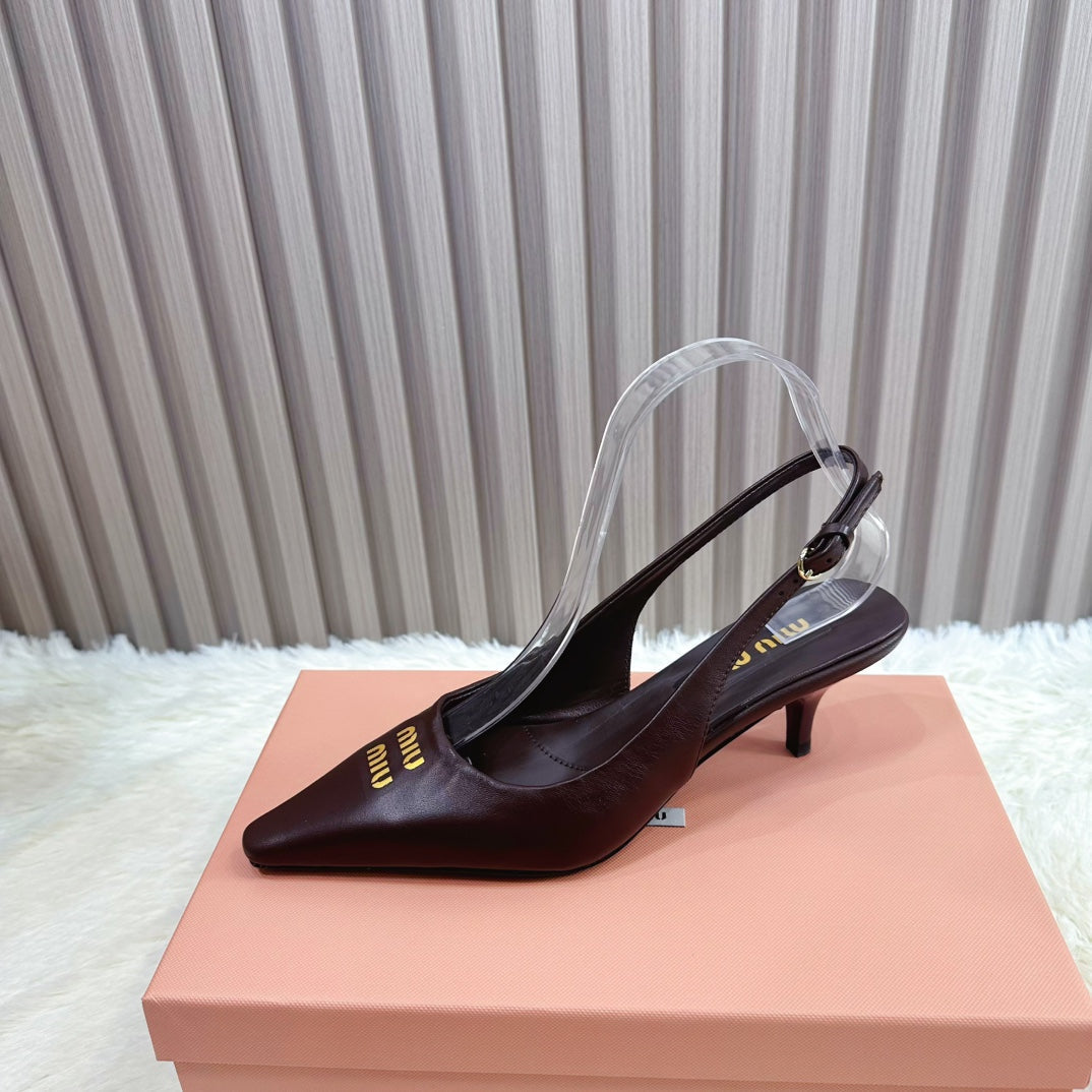 POINTED-TOE SLINGBACK IN MAHOGANY LAMBSKIN - 34