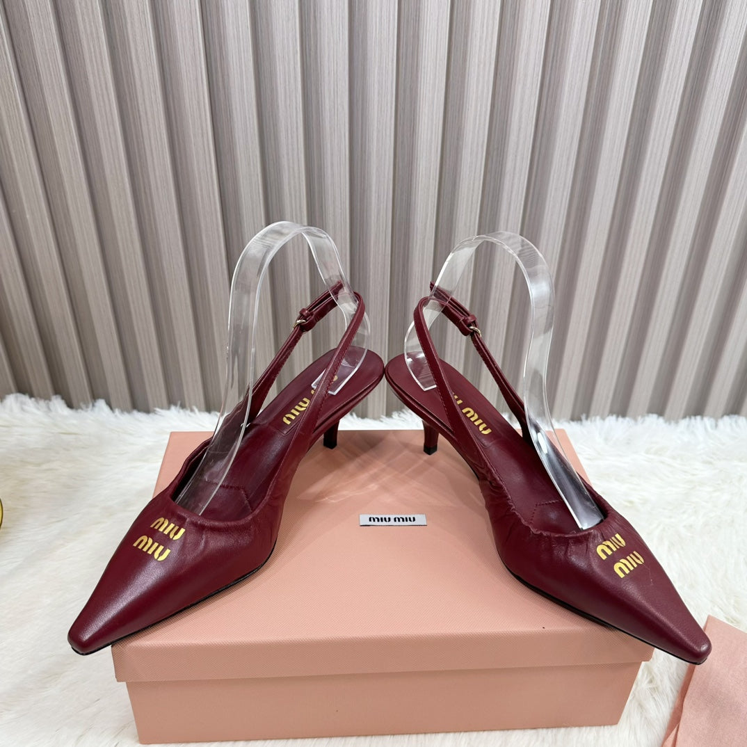 POINTED-TOE SLINGBACK IN WINE RED LAMBSKIN - 34