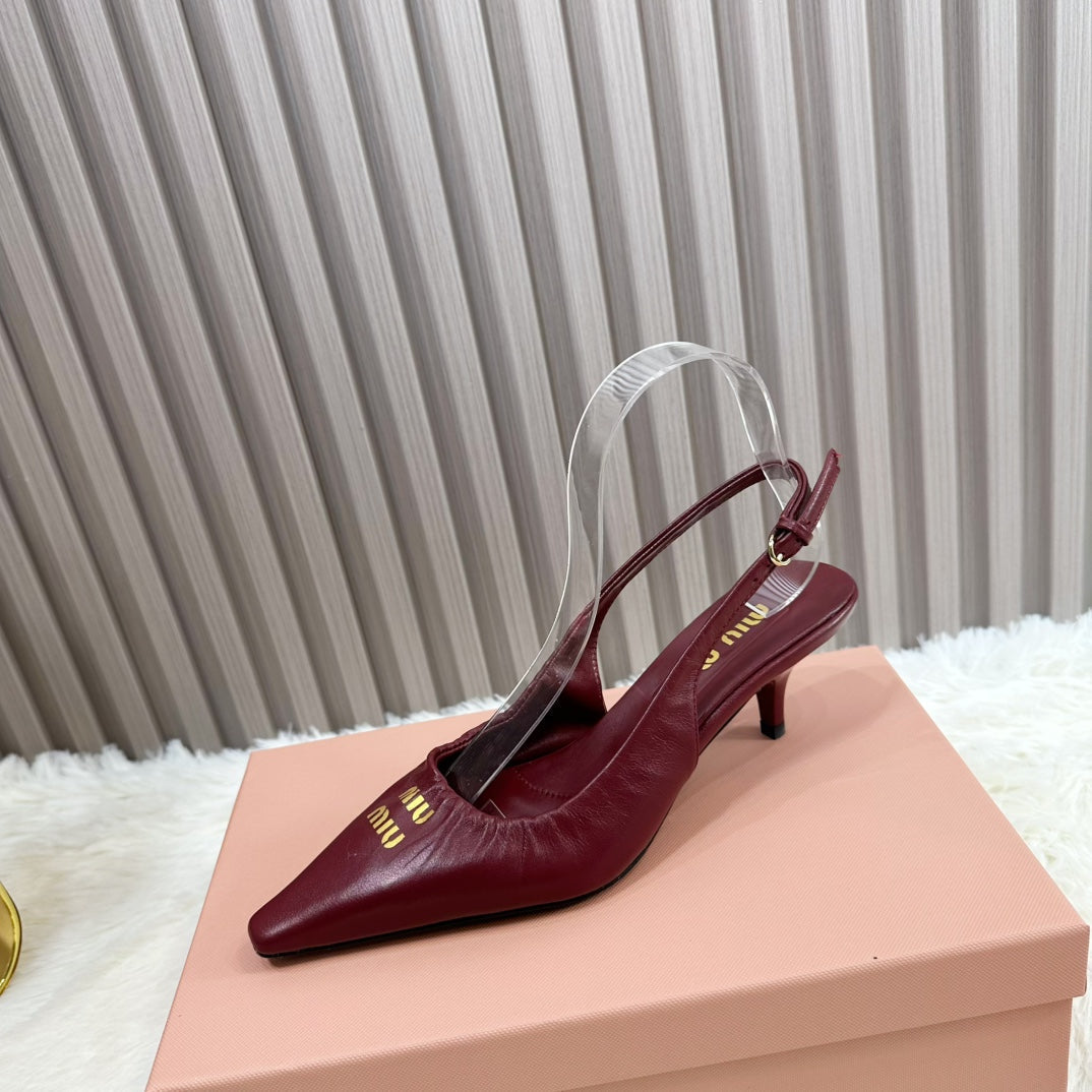 POINTED-TOE SLINGBACK IN WINE RED LAMBSKIN - 34
