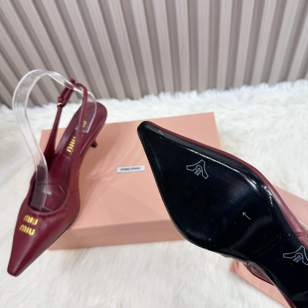 POINTED-TOE SLINGBACK IN WINE RED LAMBSKIN - 34