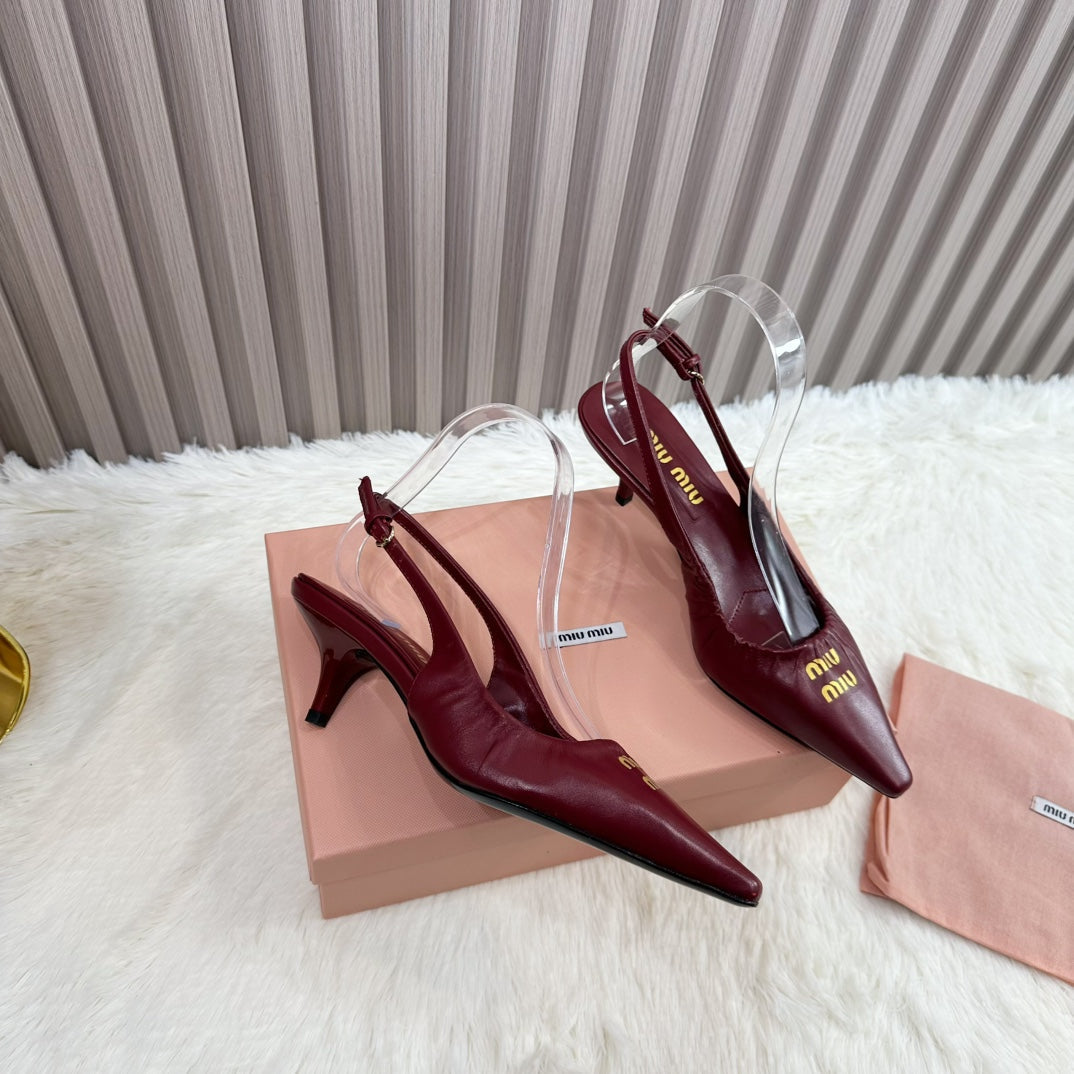 POINTED-TOE SLINGBACK IN WINE RED LAMBSKIN - 34
