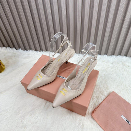 POINTED-TOE SLINGBACK IN BEIGE LAMBSKIN - 34