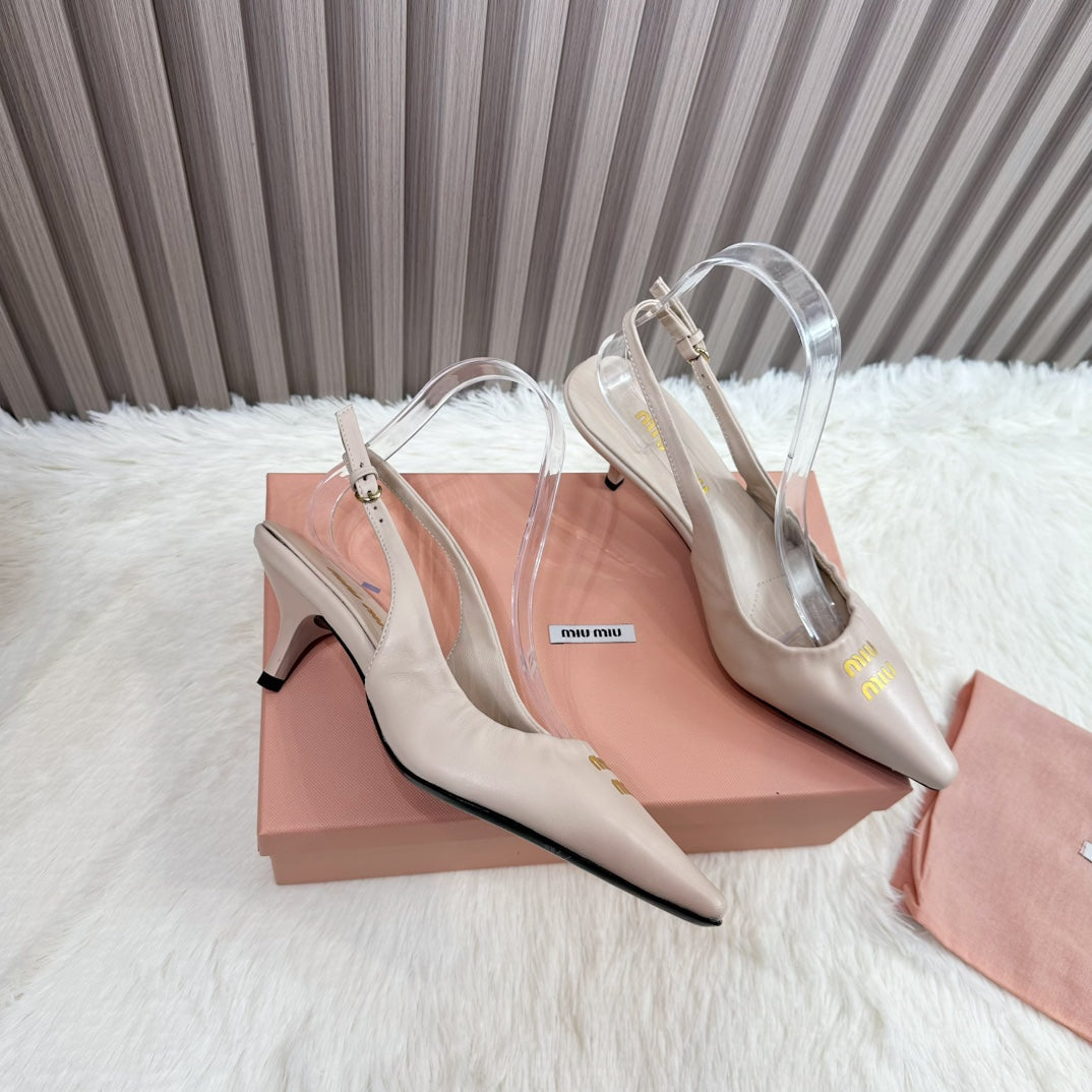 POINTED-TOE SLINGBACK IN BEIGE LAMBSKIN - 34