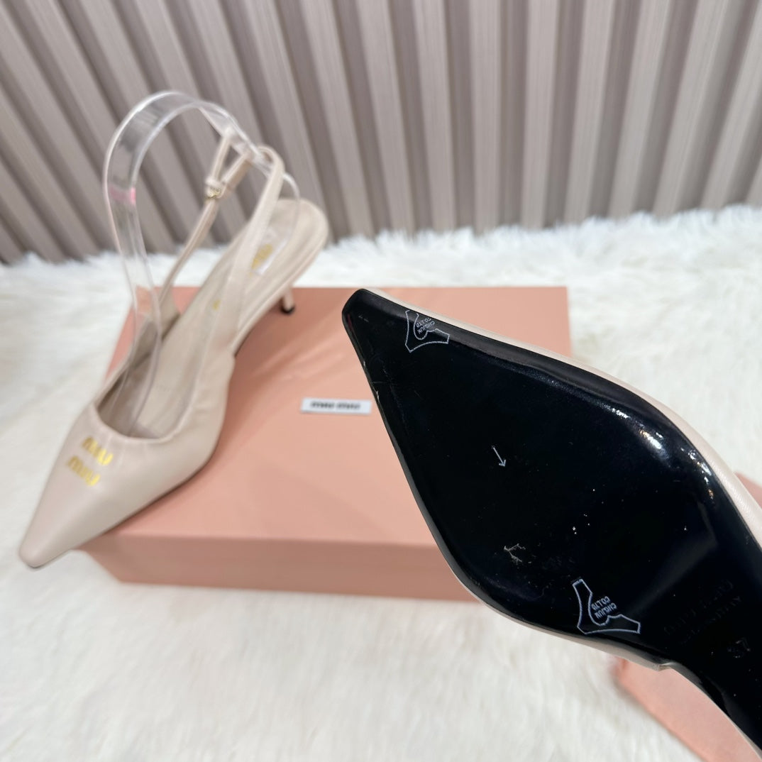 POINTED-TOE SLINGBACK IN BEIGE LAMBSKIN - 34