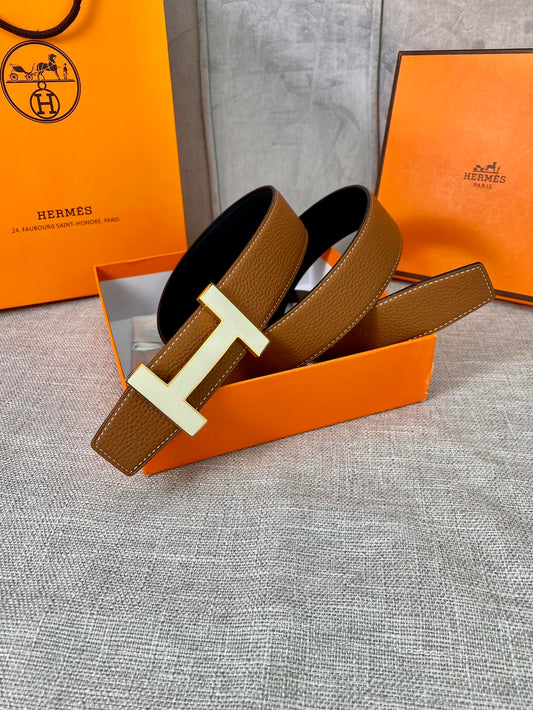 HM CONSTANCE BELT BUCKLE & REVERSIBLE TAWNY BROWN LEATHER STRAP 38MM GOLD HARDWARE - 30