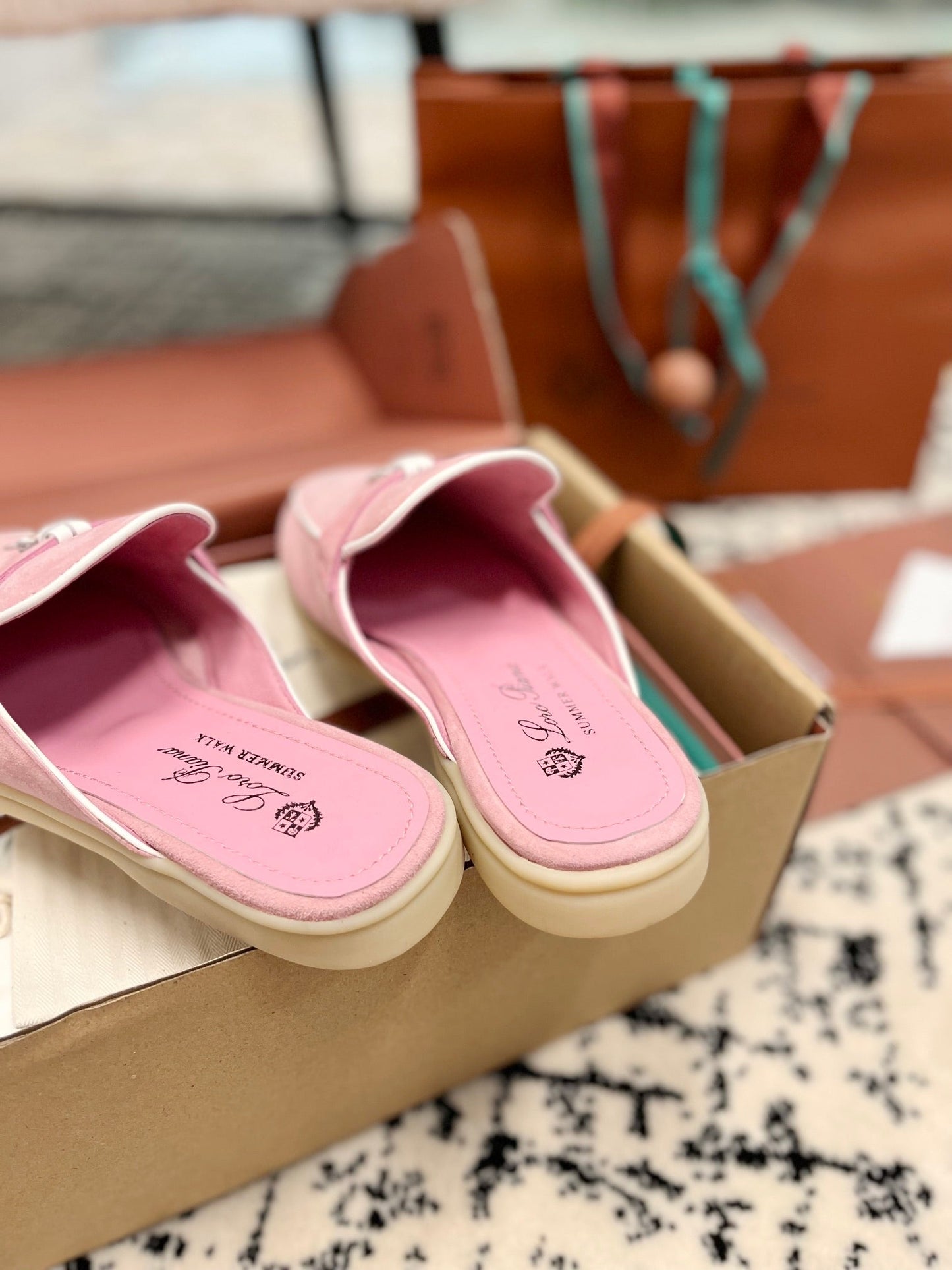 Loro Piana Pink Suede Charms Walk Flat Mules - 35