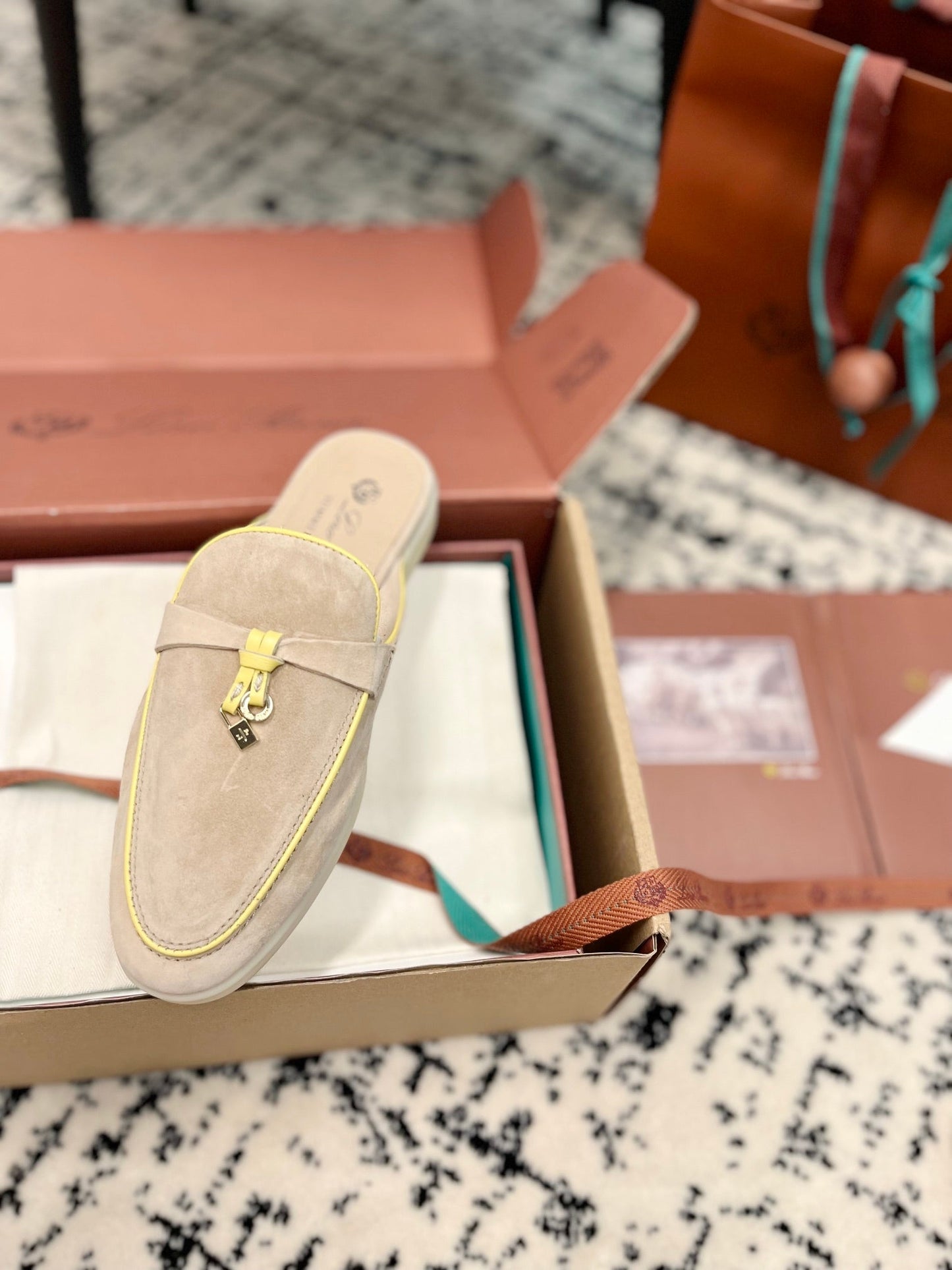 Loro Piana Beige Yellow Suede Charms Walk Flat Mules - 35