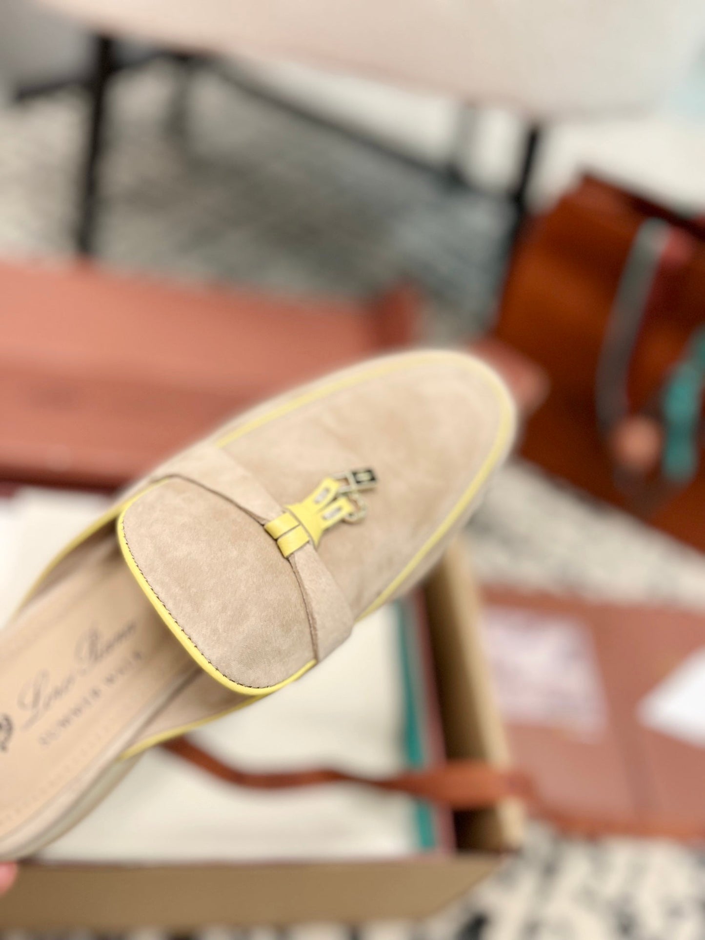 Loro Piana Beige Yellow Suede Charms Walk Flat Mules - 35