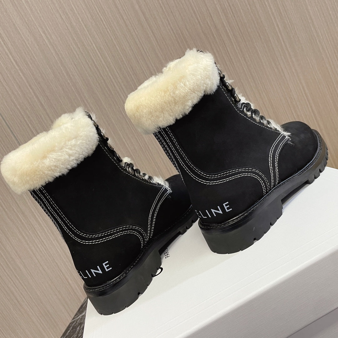 KURT LACE-UP MID BOOT IN BLACK SUEDE AND SHEARLING - 35