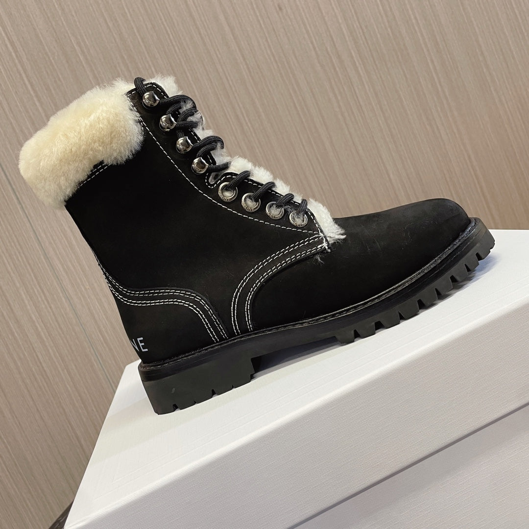 KURT LACE-UP MID BOOT IN BLACK SUEDE AND SHEARLING - 35
