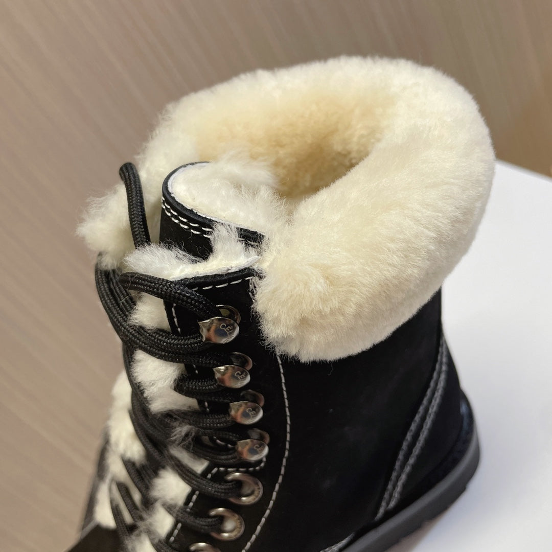 KURT LACE-UP MID BOOT IN BLACK SUEDE AND SHEARLING - 35